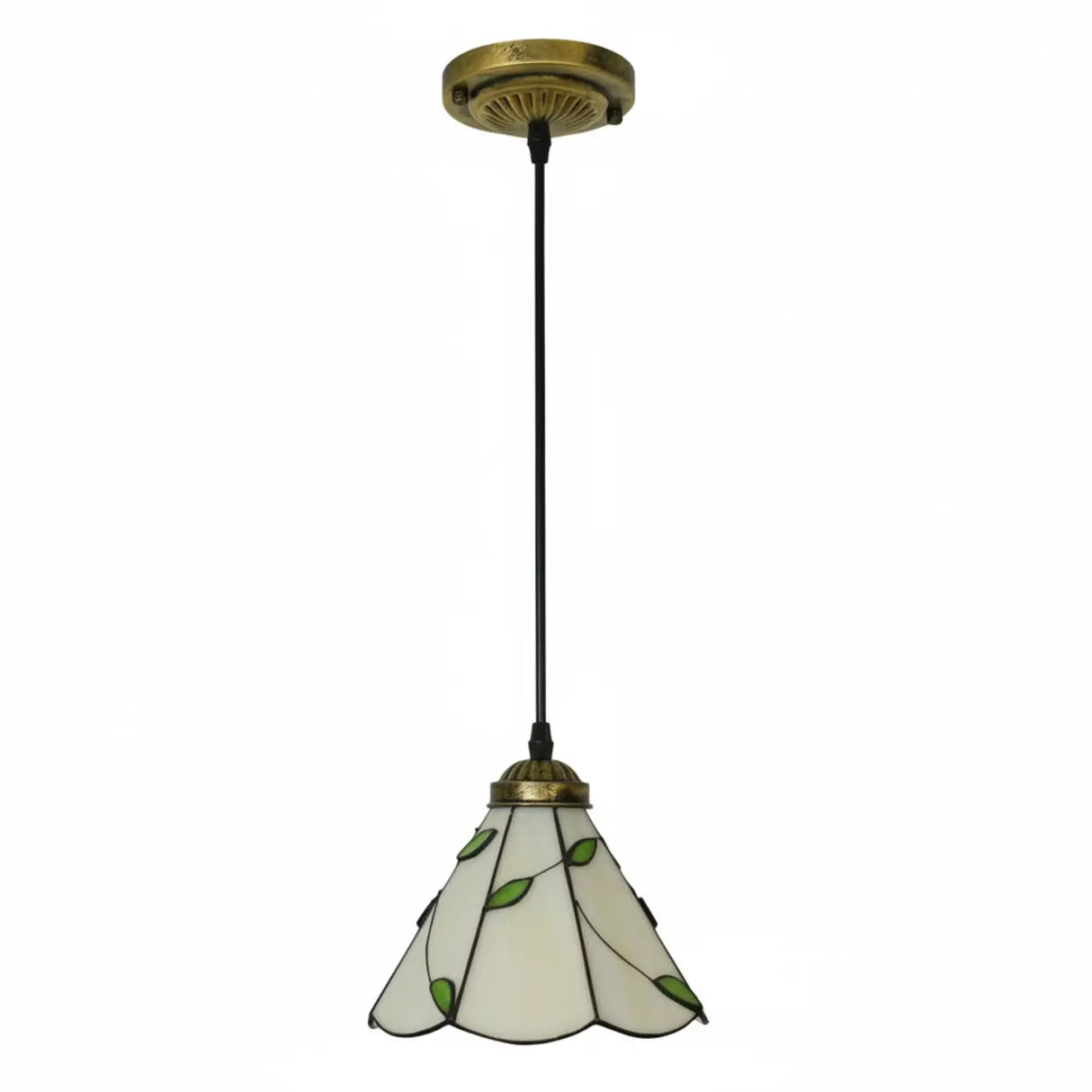 Tiffany Stained Glass Green Leaves Dome Pendant Light Image - 3