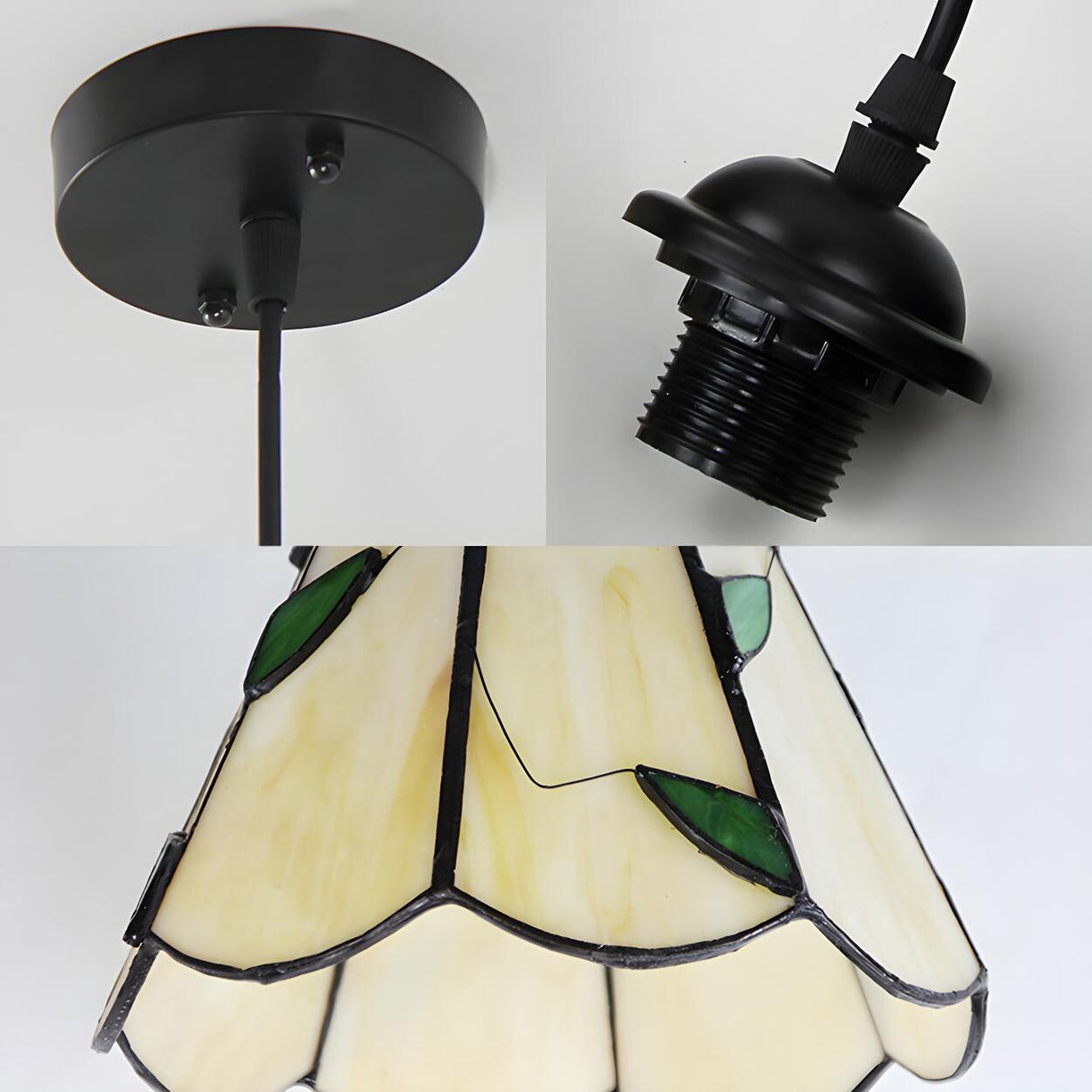 Tiffany Stained Glass Green Leaves Dome Pendant Light Image - 4