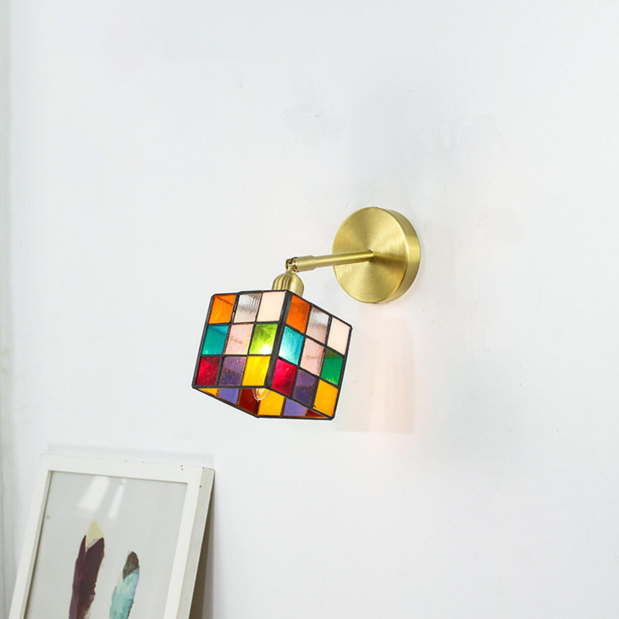 Tiffany Style Square Stained Glass LED Wall Sconce Image - 7