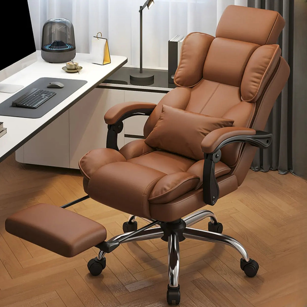 Tilt Brown Adjustable Ergonomic Steel Frame Office Chair Image - 1