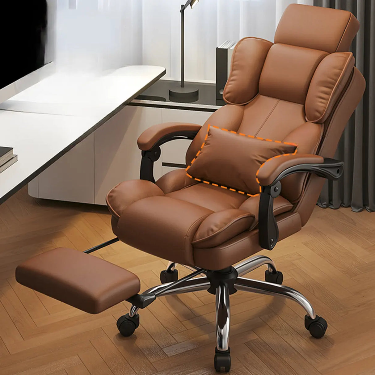 Tilt Brown Adjustable Ergonomic Steel Frame Office Chair Image - 11