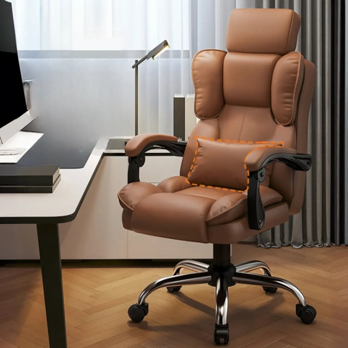 Tilt Brown Adjustable Ergonomic Steel Frame Office Chair Image - 2
