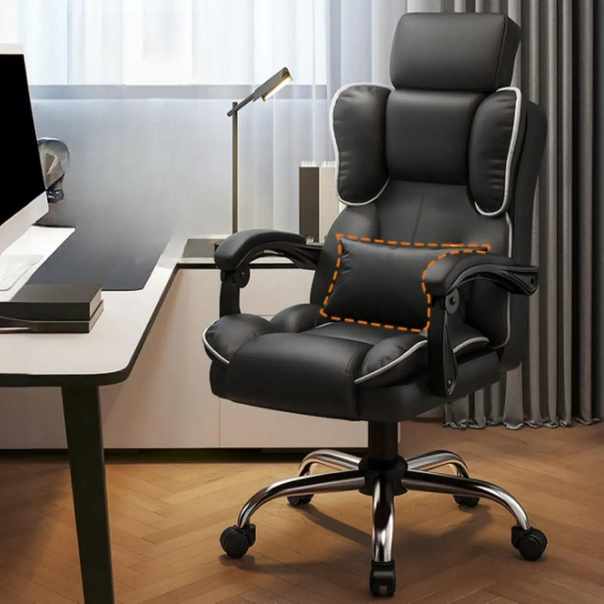 Tilt Brown Adjustable Ergonomic Steel Frame Office Chair Image - 5