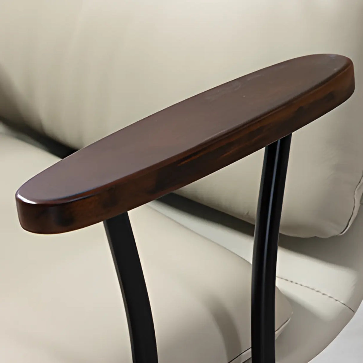 Tilt Ergonomic Off-White Swivel Leather Office Chair Image - 10