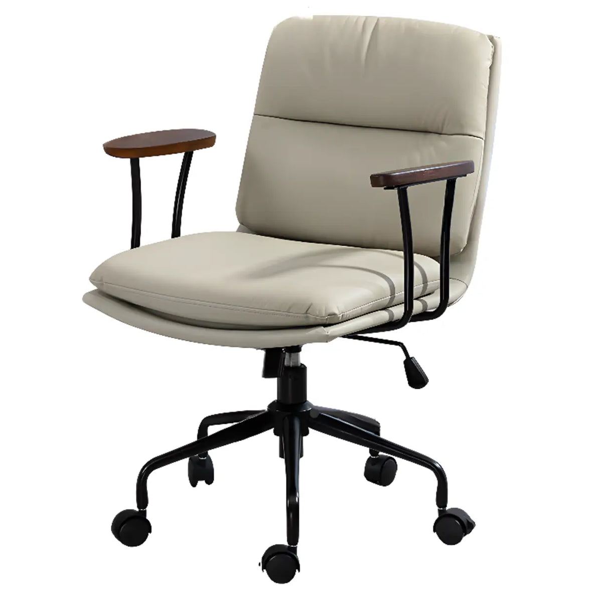 Tilt Ergonomic Off-White Swivel Leather Office Chair Image - 21