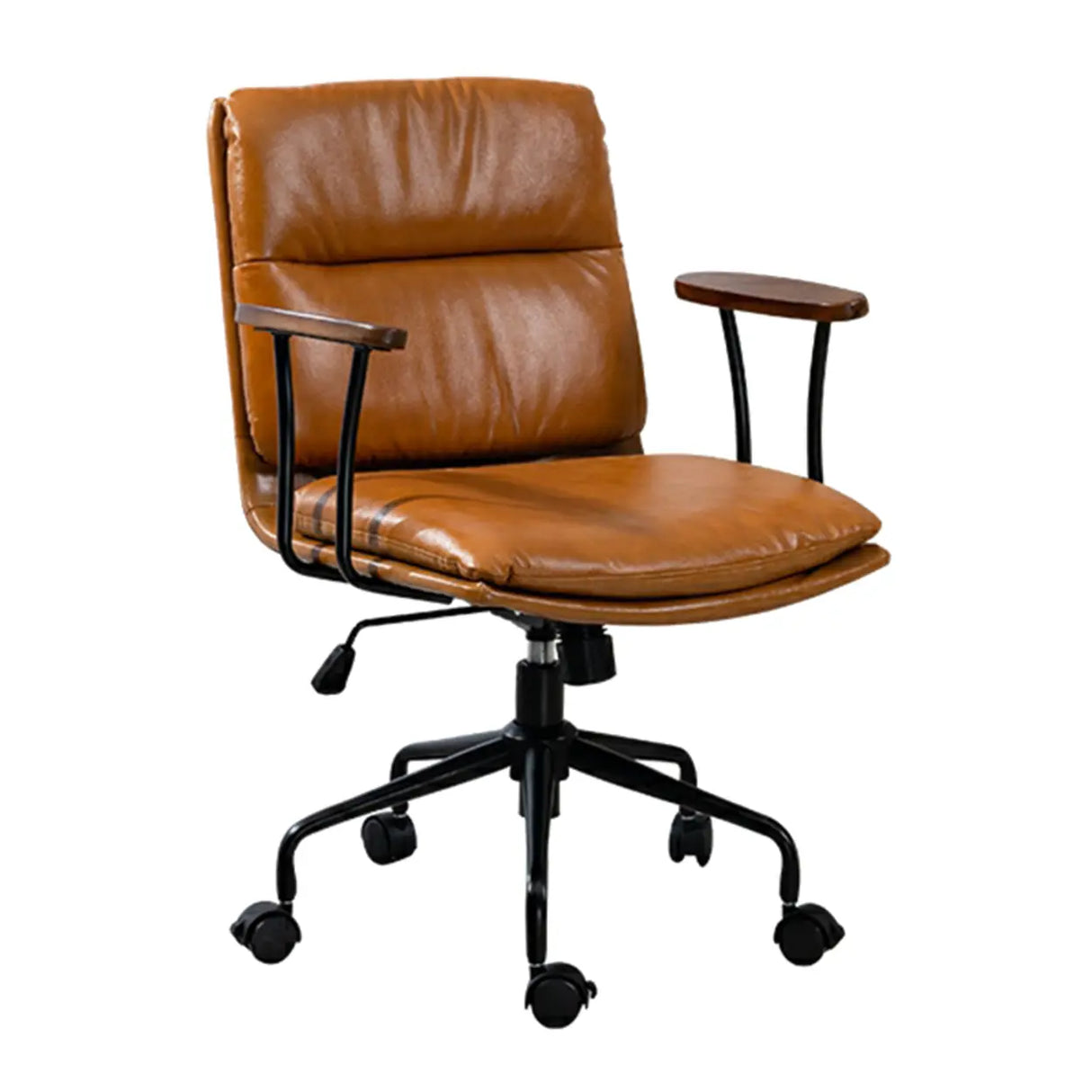 Tilt Ergonomic Off-White Swivel Leather Office Chair Image - 3