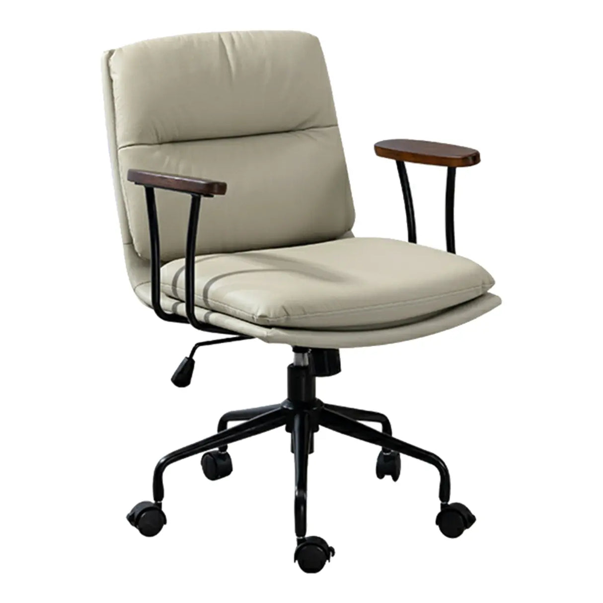 Tilt Ergonomic Off-White Swivel Leather Office Chair Image - 8