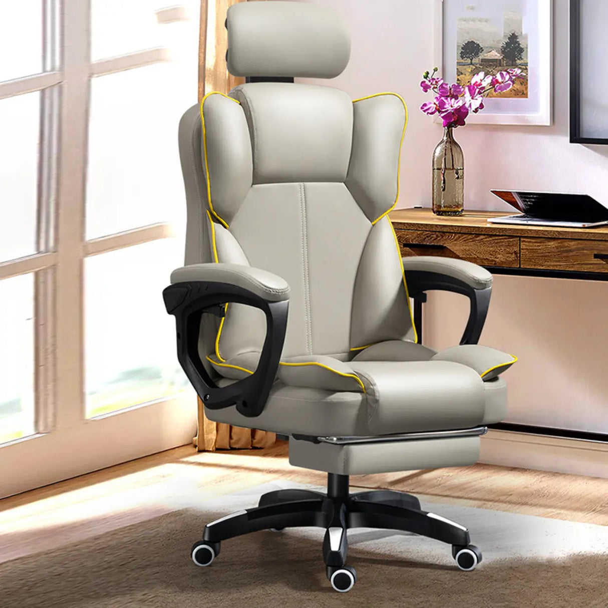 Tilt Lumbar Support Swivel Leather Adjustable Office Chair Image - 1
