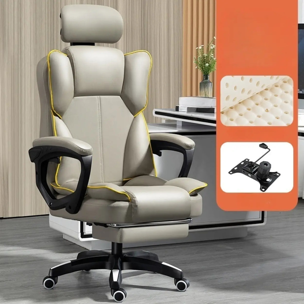 Tilt Lumbar Support Swivel Leather Adjustable Office Chair Image - 3