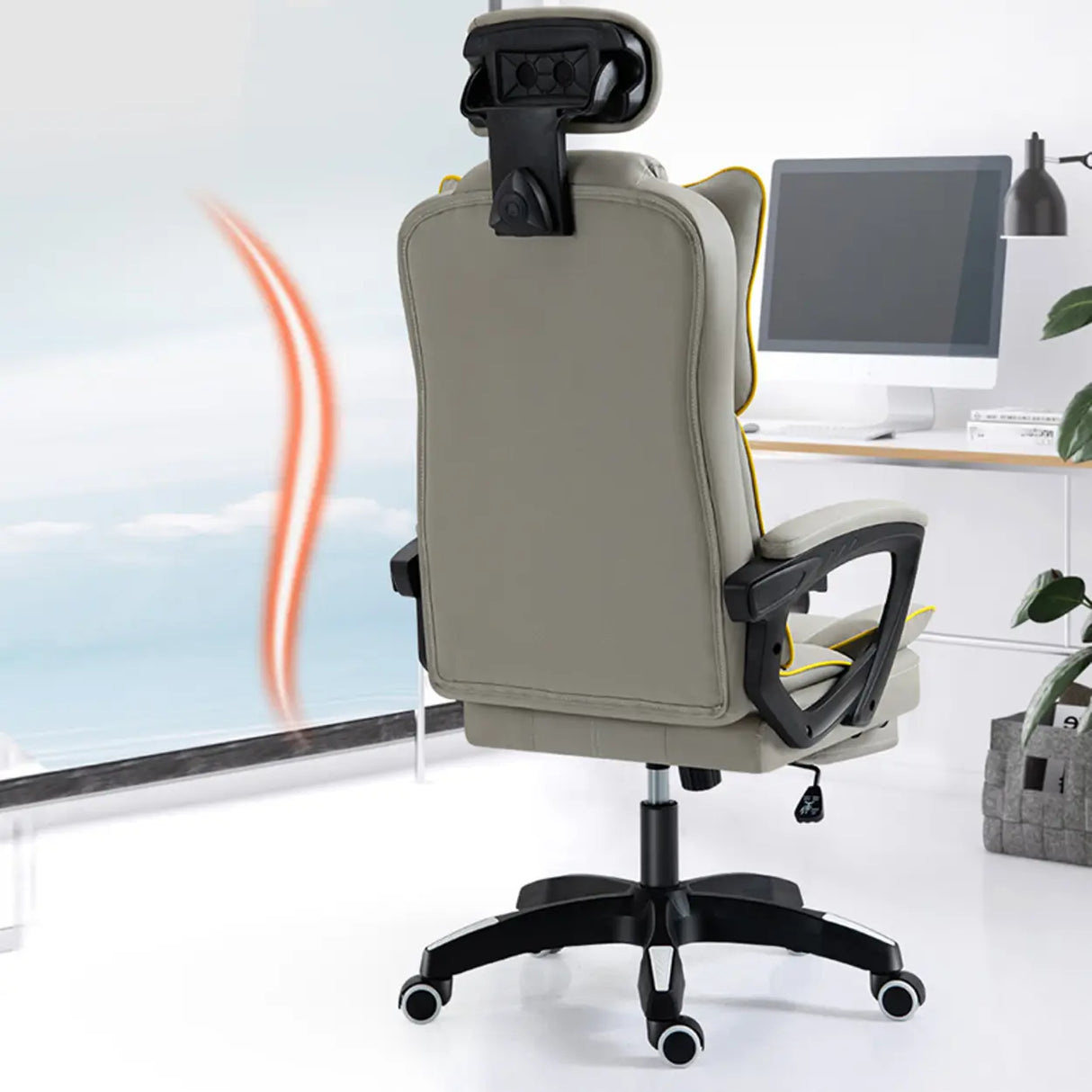 Tilt Lumbar Support Swivel Leather Adjustable Office Chair Image - 4