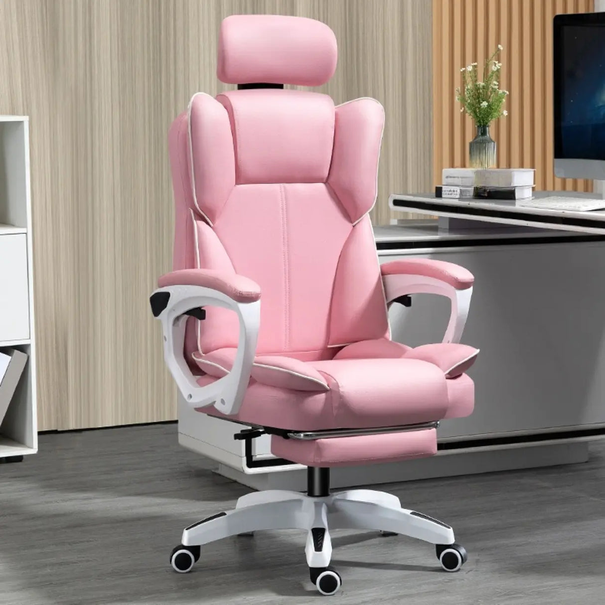 Tilt Lumbar Support Swivel Leather Adjustable Office Chair Image - 5