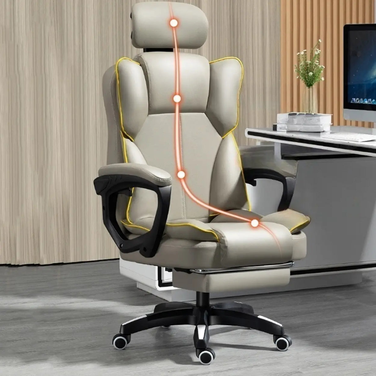 Tilt Lumbar Support Swivel Leather Adjustable Office Chair Image - 6