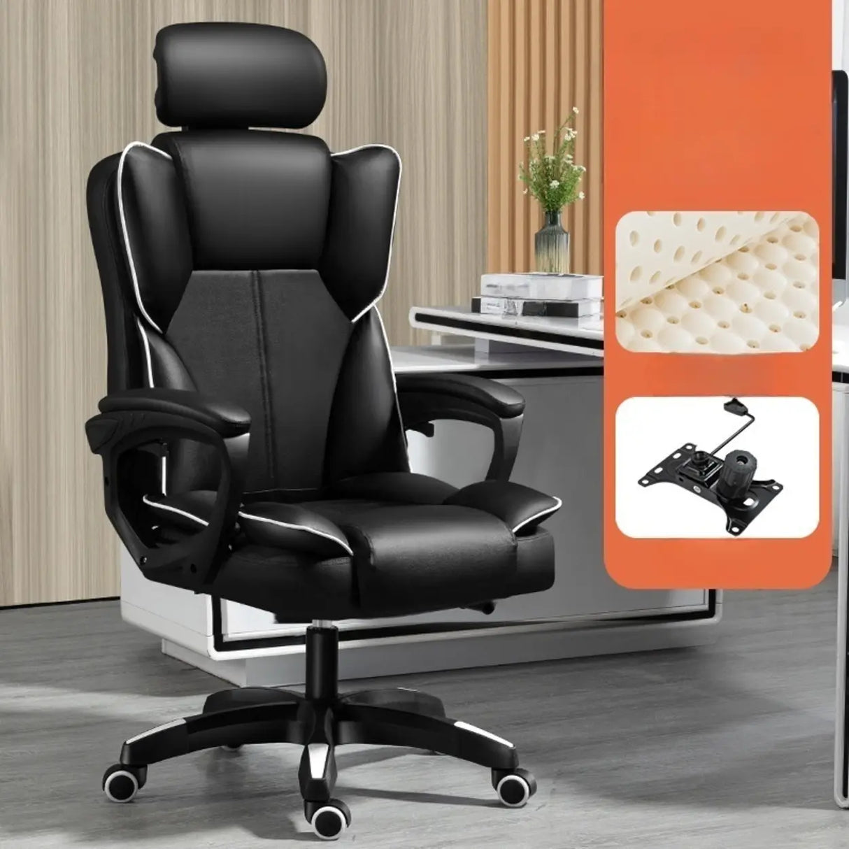 Tilt Lumbar Support Swivel Leather Adjustable Office Chair Image - 7