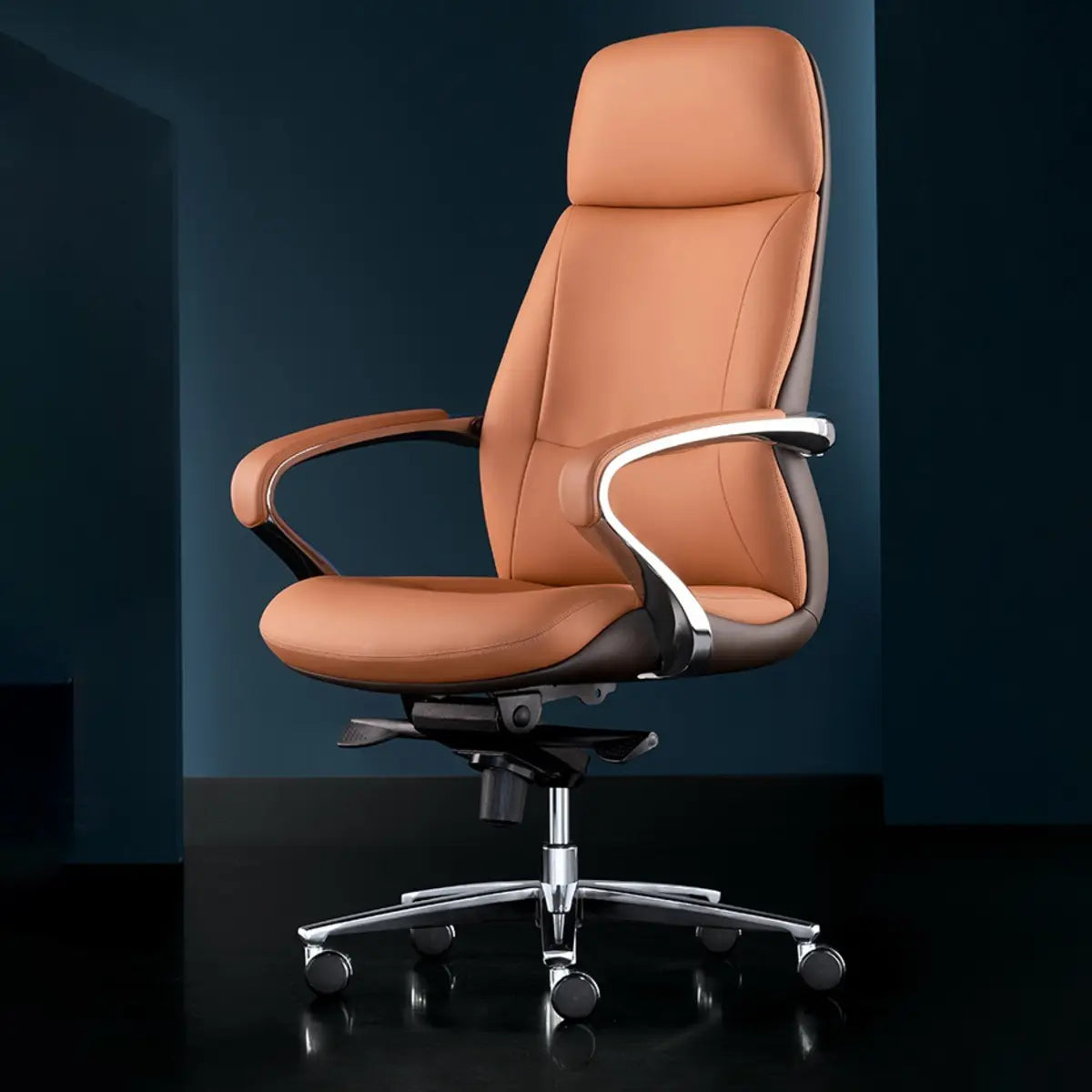 Tilt Mechanism Brown Executive Leather Swivel Office Chair Image - 1