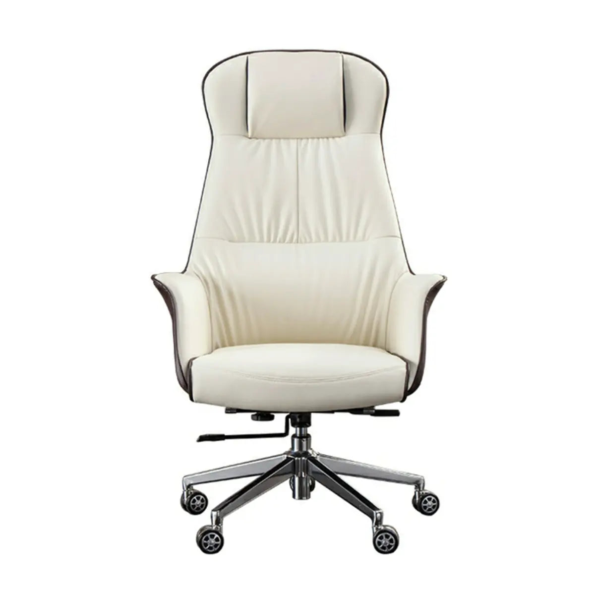 Tilt Mechanism Cream Swivel Leather Executive Office Chair Image - 5