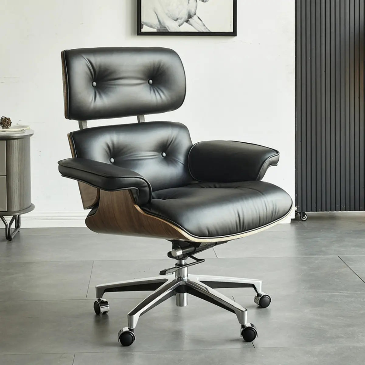 Tilt Mechanism Ergonomic Wood Swivel Leather Office Chair Image - 2