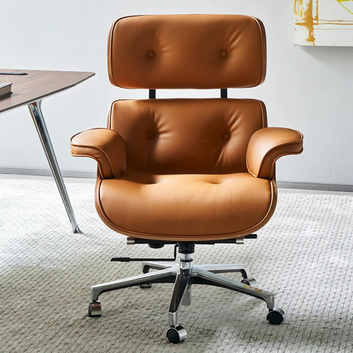 Tilt Mechanism Ergonomic Wood Swivel Leather Office Chair Image - 4