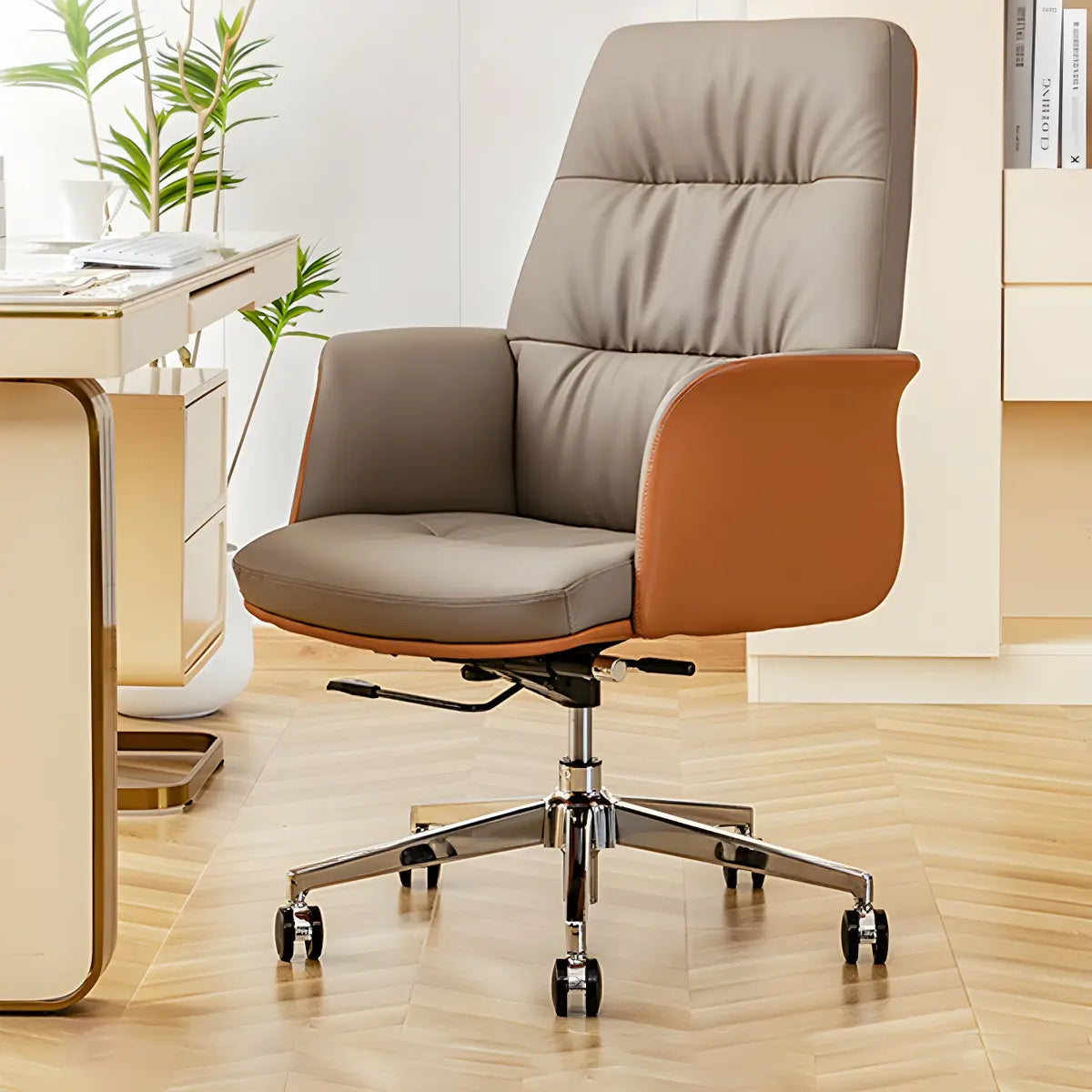 Tilt Mechanism Swivel Brown Adjustable Seating Office Chair Image - 1