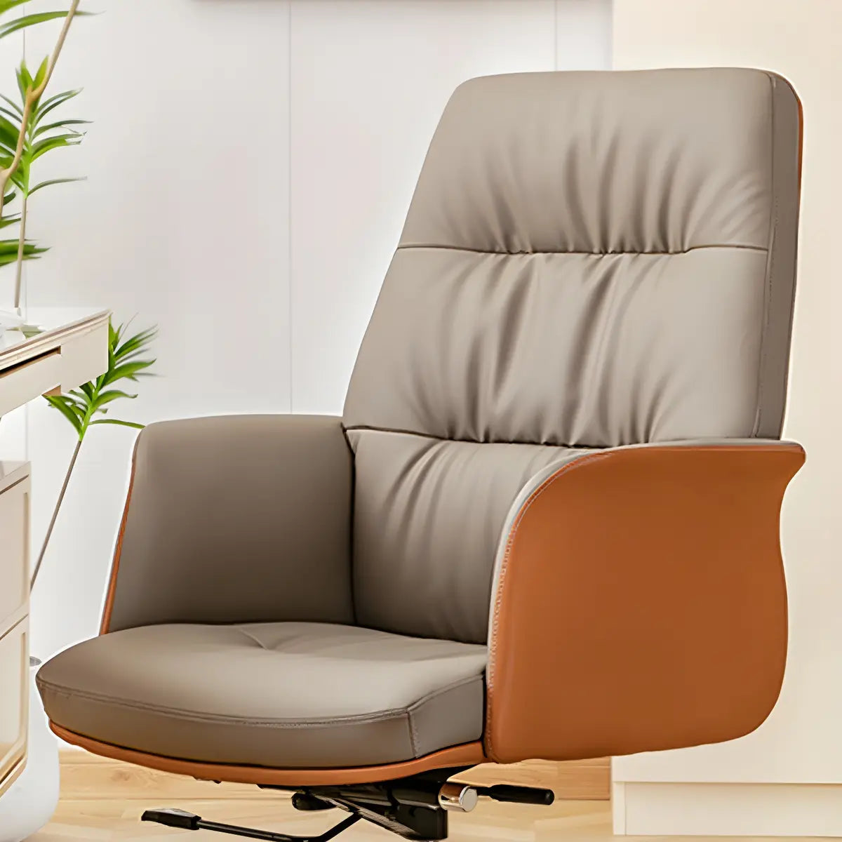 Tilt Mechanism Swivel Brown Adjustable Seating Office Chair Image - 4