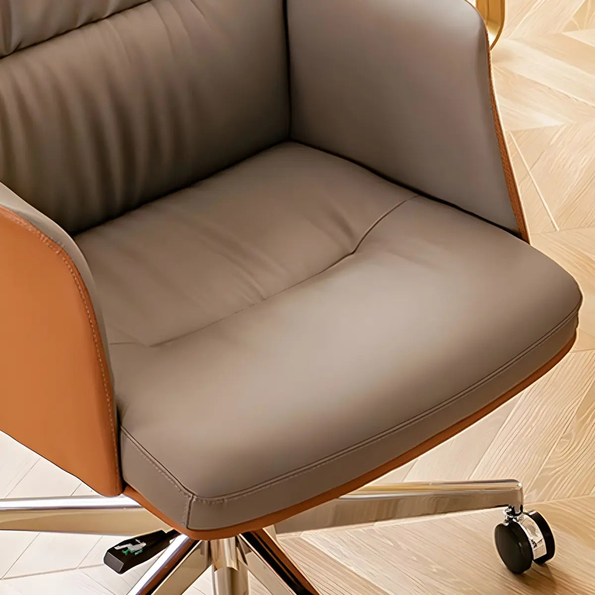 Tilt Mechanism Swivel Brown Adjustable Seating Office Chair Image - 5