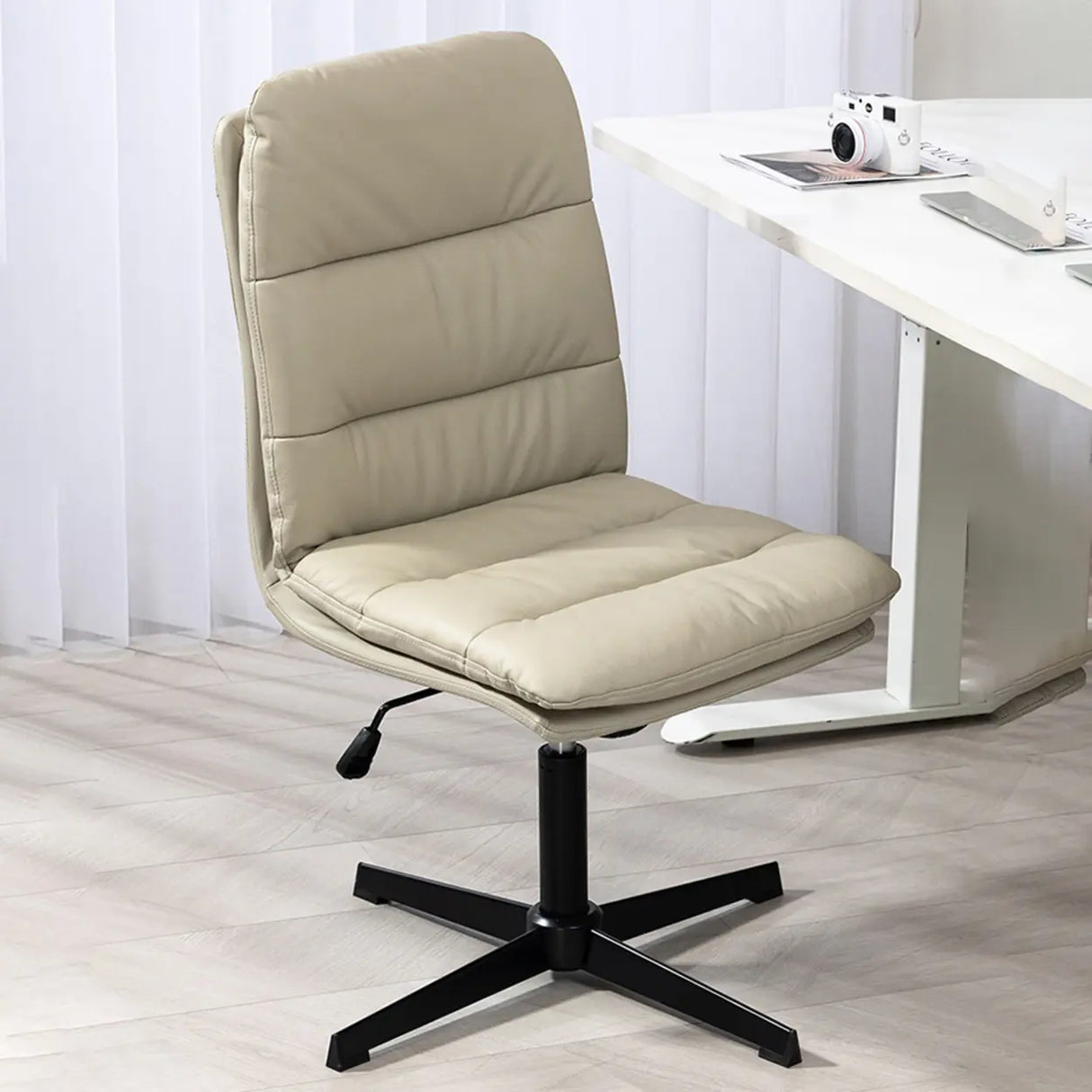Tilt Mechanism Swivel Leather Conference Beige Office Chair Image - 1