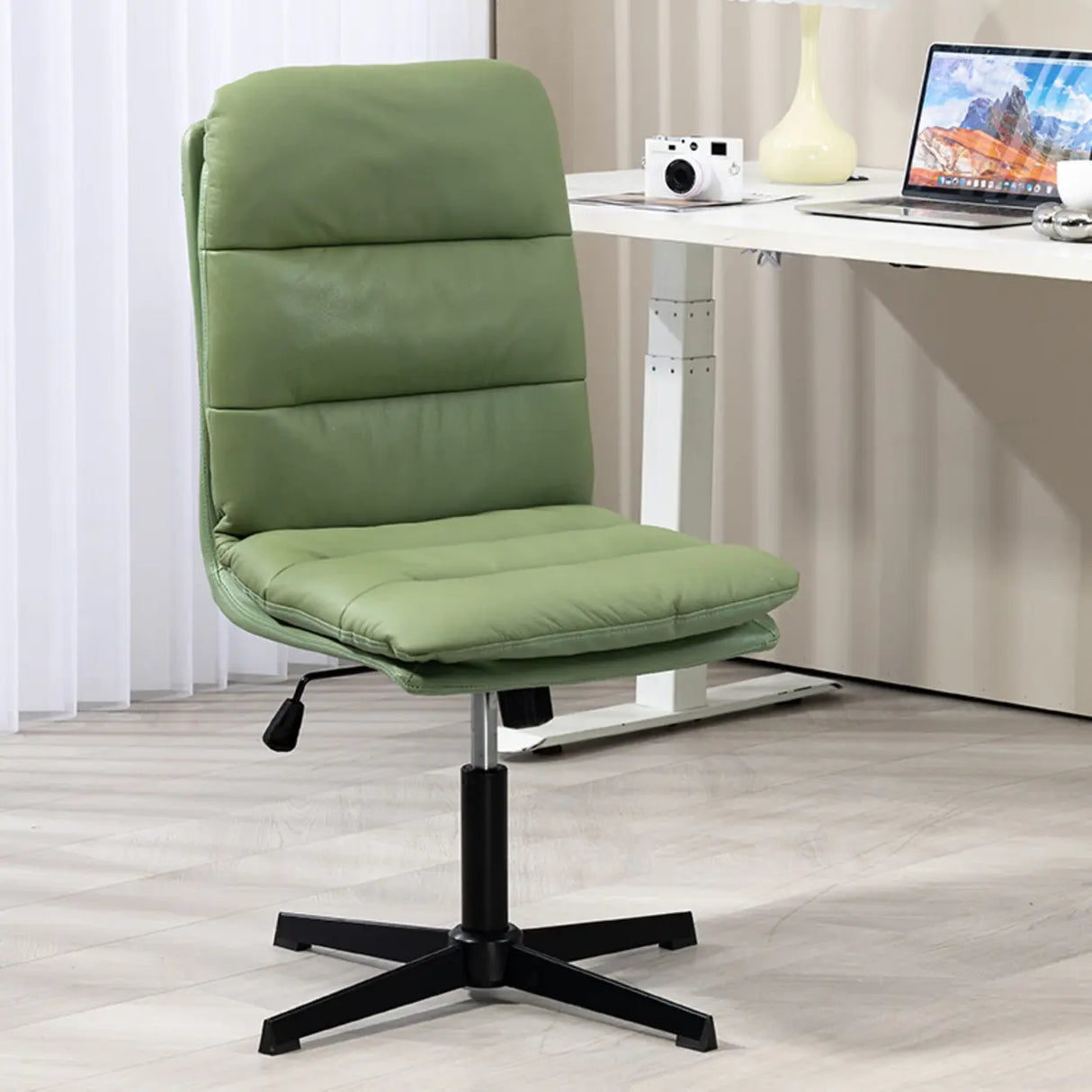 Tilt Mechanism Swivel Leather Conference Beige Office Chair Image - 14