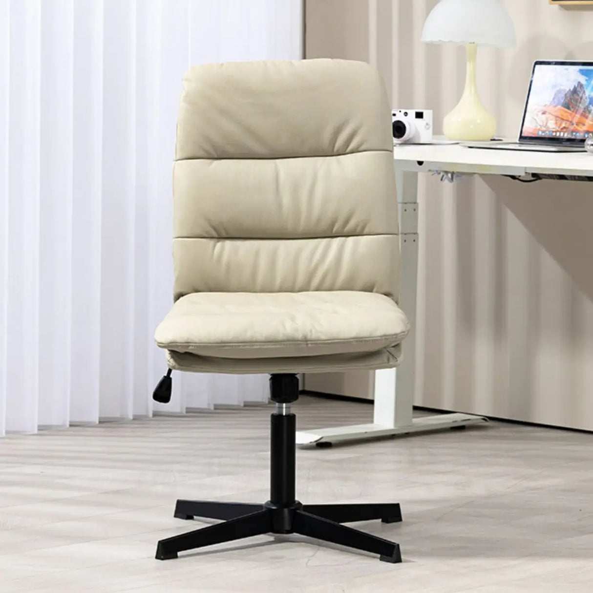 Tilt Mechanism Swivel Leather Conference Beige Office Chair Image - 4