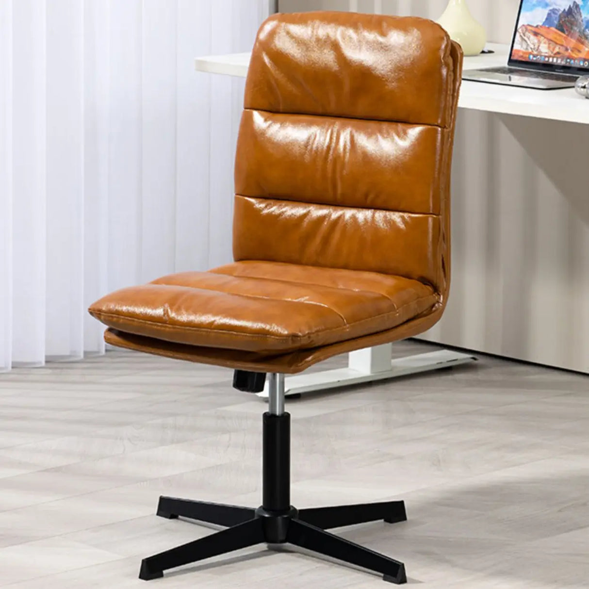 Tilt Mechanism Swivel Leather Conference Beige Office Chair Image - 6