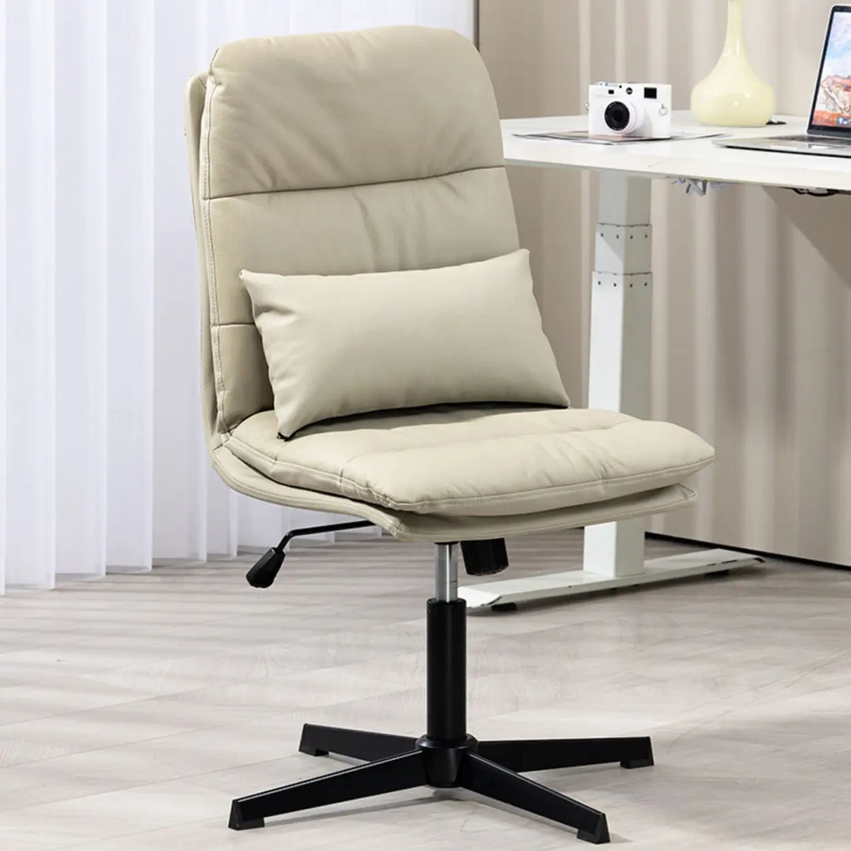 Tilt Mechanism Swivel Leather Conference Beige Office Chair Image - 8