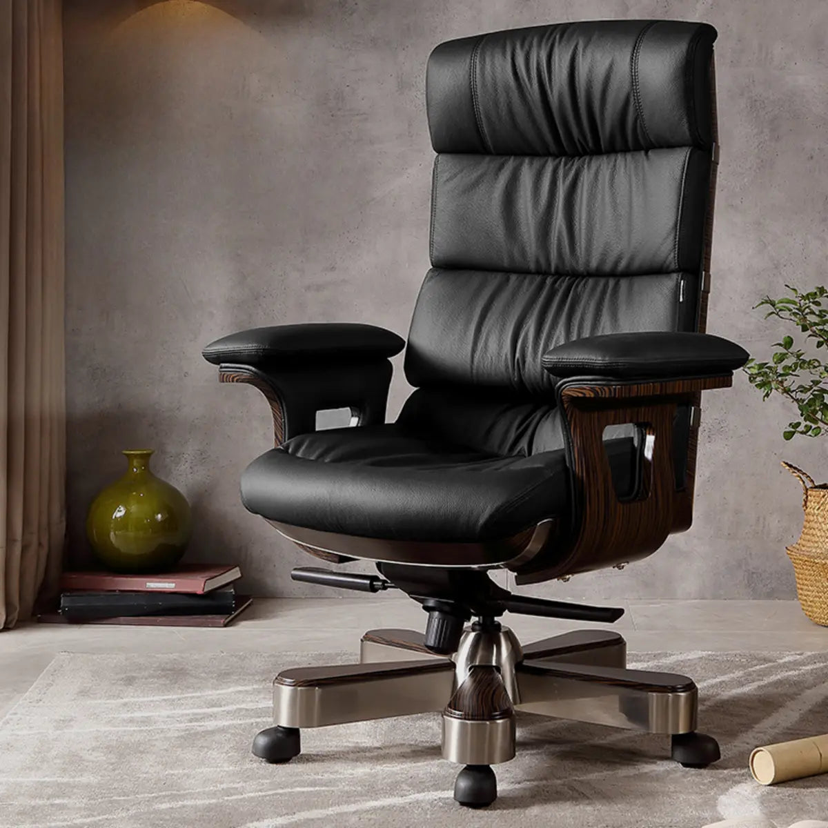 Tilt Swivel Leather Adjustable Office Chair with Headrest Image - 2