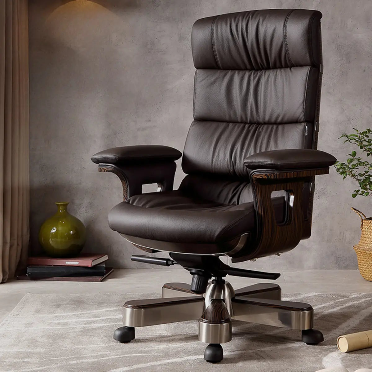 Tilt Swivel Leather Adjustable Office Chair with Headrest Image - 3