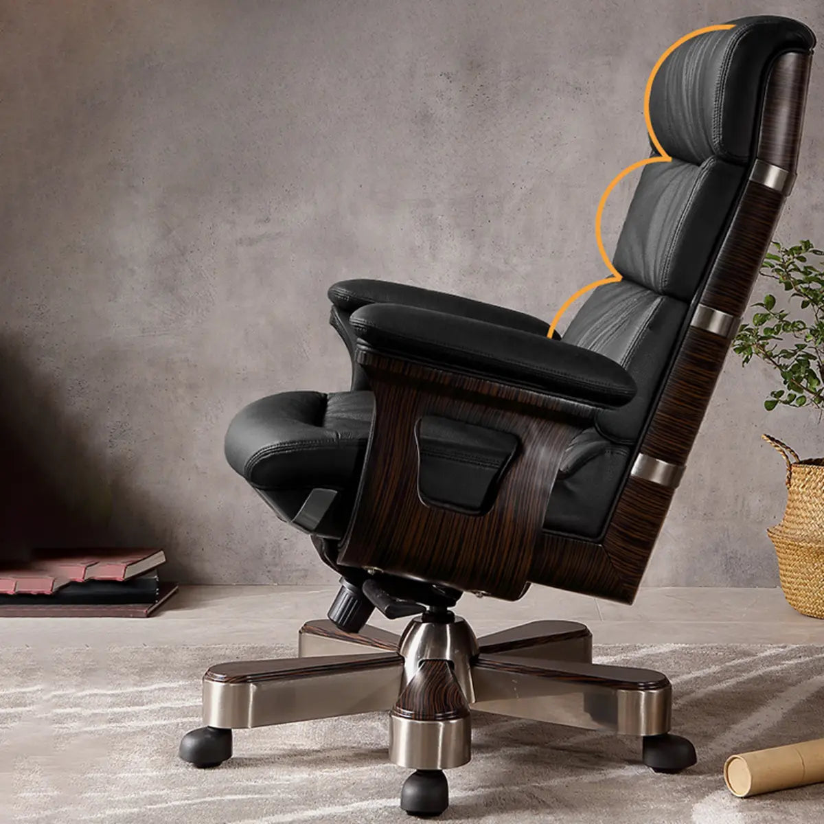 Tilt Swivel Leather Adjustable Office Chair with Headrest Image - 4