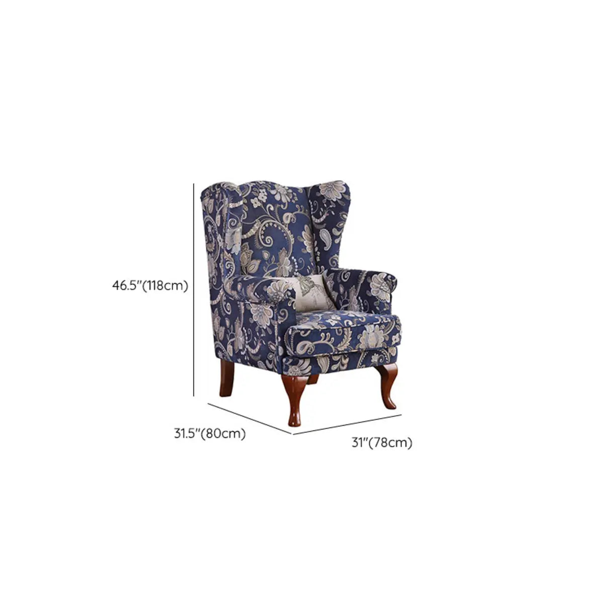 Toile Pattern Round Arm Fixed Back Wingback Chair