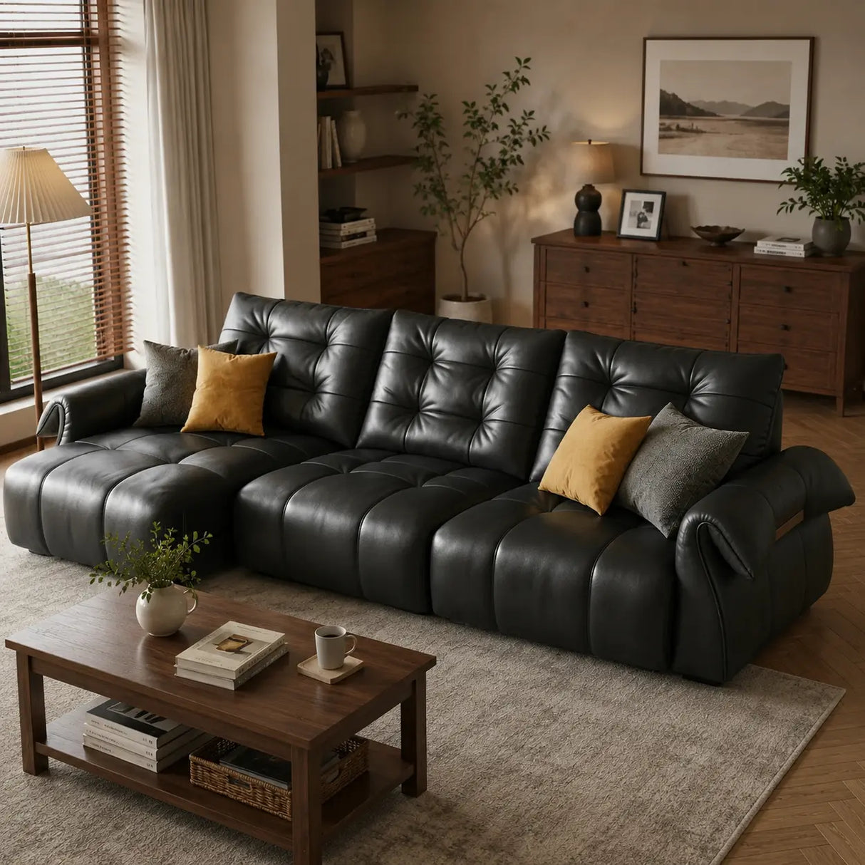 Top-Grain Leather Power Reclining Sofa with Sliding Chaise Image - 1