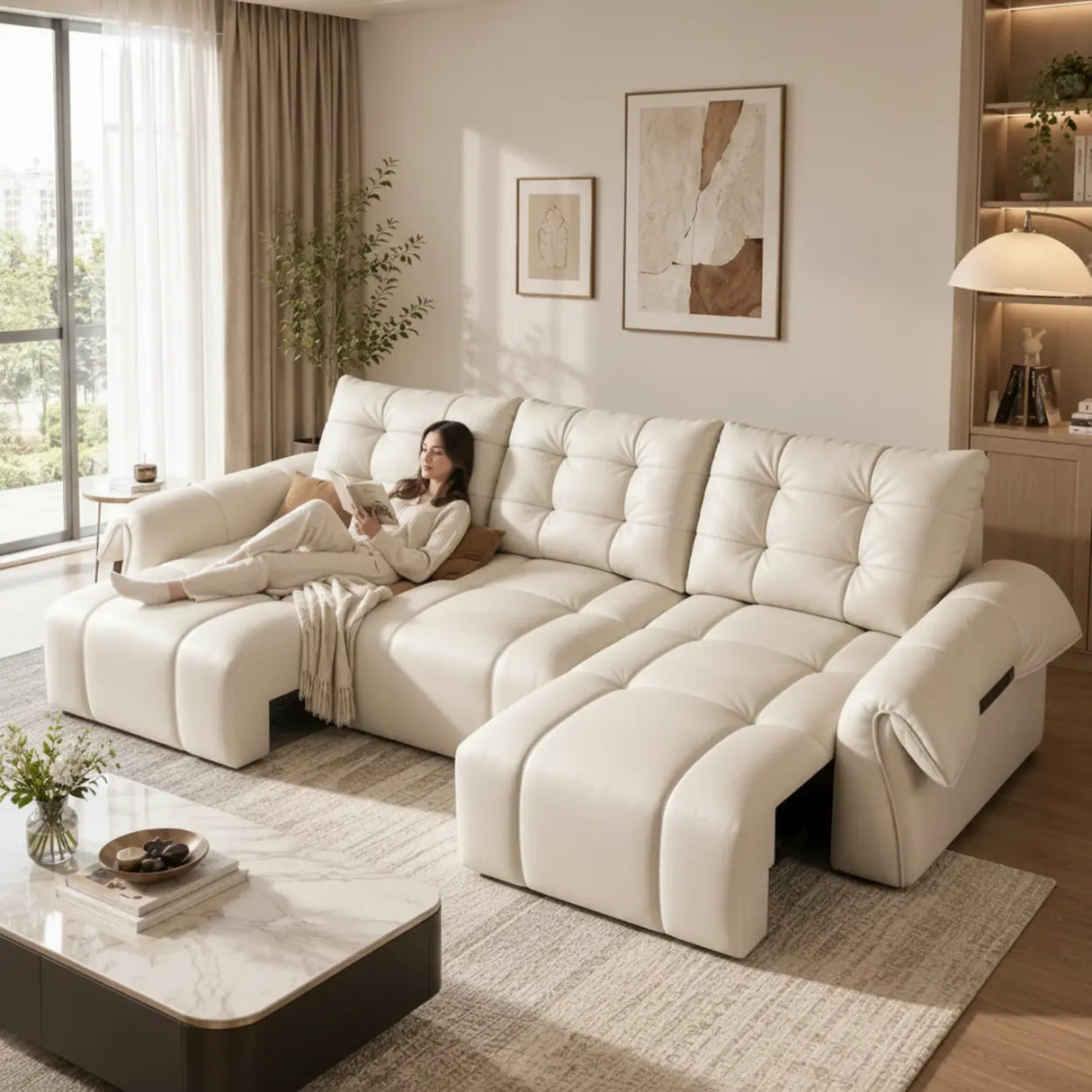 Top-Grain Leather Power Reclining Sofa with Sliding Chaise Image - 3
