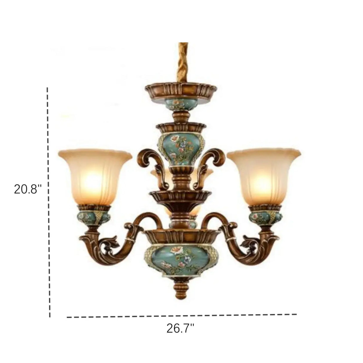 Traditional Antique Brass Ceramic Chandelier Frosted Glass