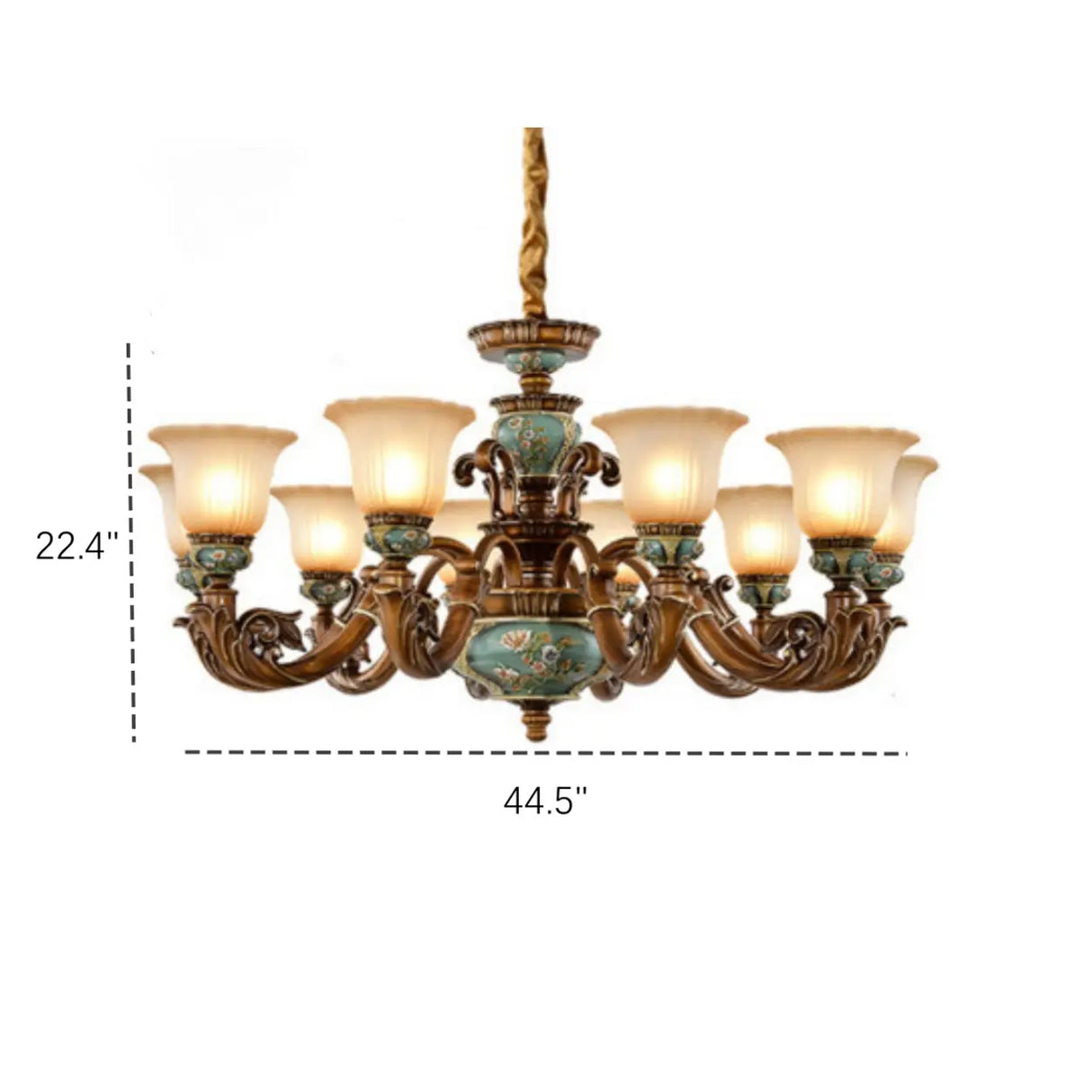 Traditional Antique Brass Ceramic Chandelier Frosted Glass Image - 14