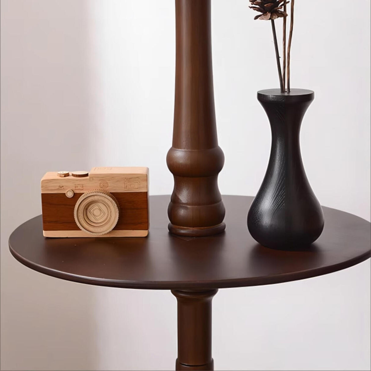 Traditional Barrel Wooden Floor Lamp with Shelves Image - 10