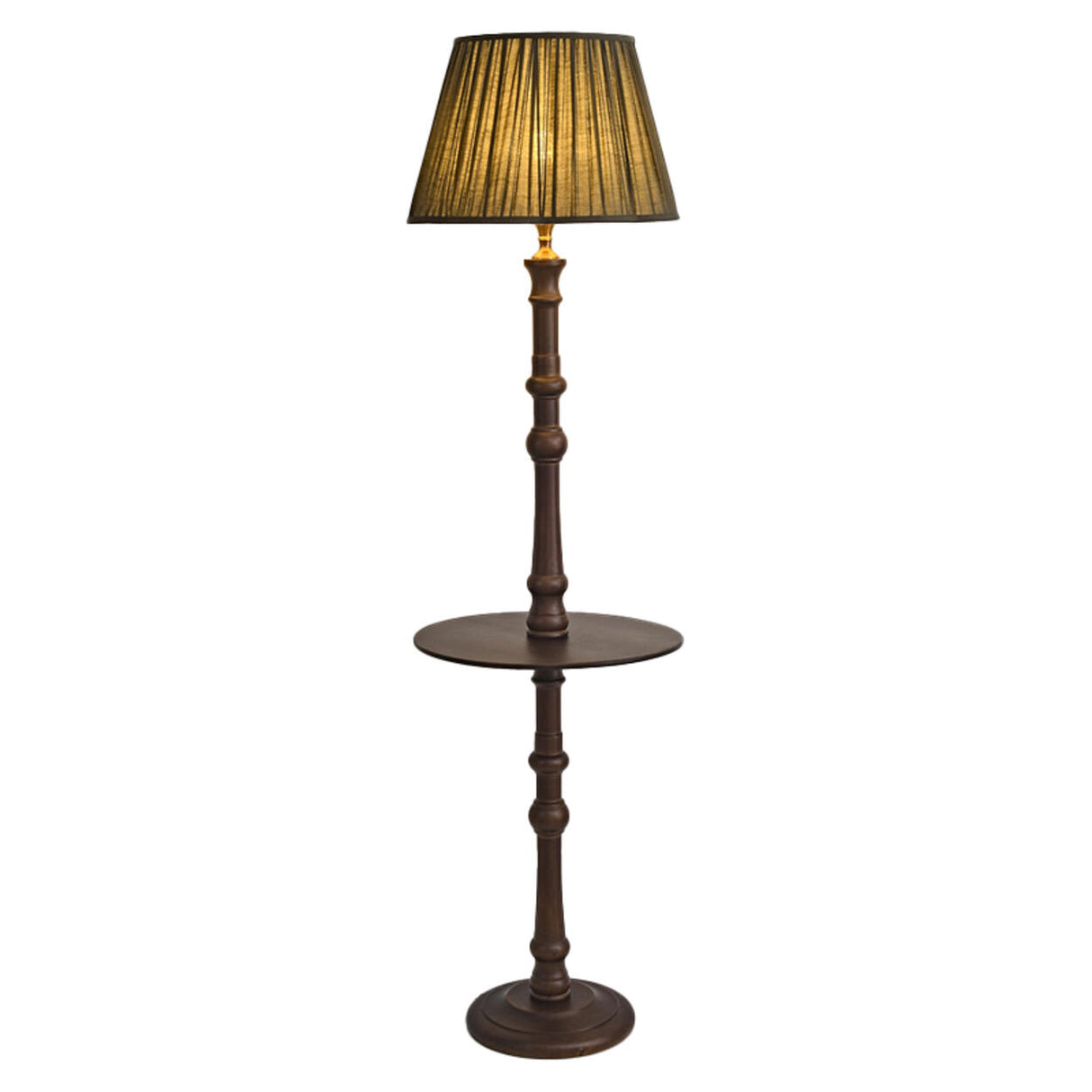 Traditional Barrel Wooden Floor Lamp with Shelves Image - 7