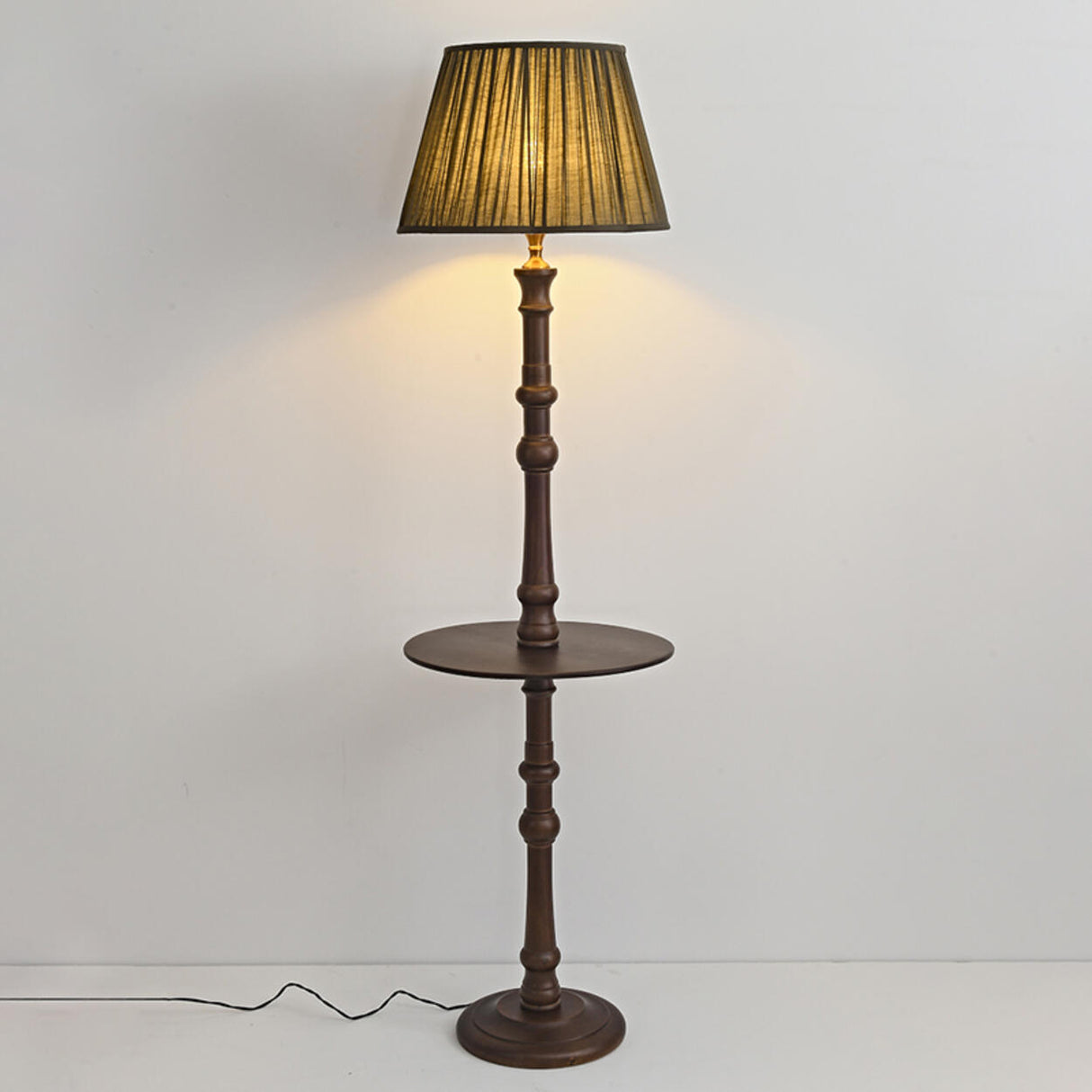 Traditional Barrel Wooden Floor Lamp with Shelves Image - 8