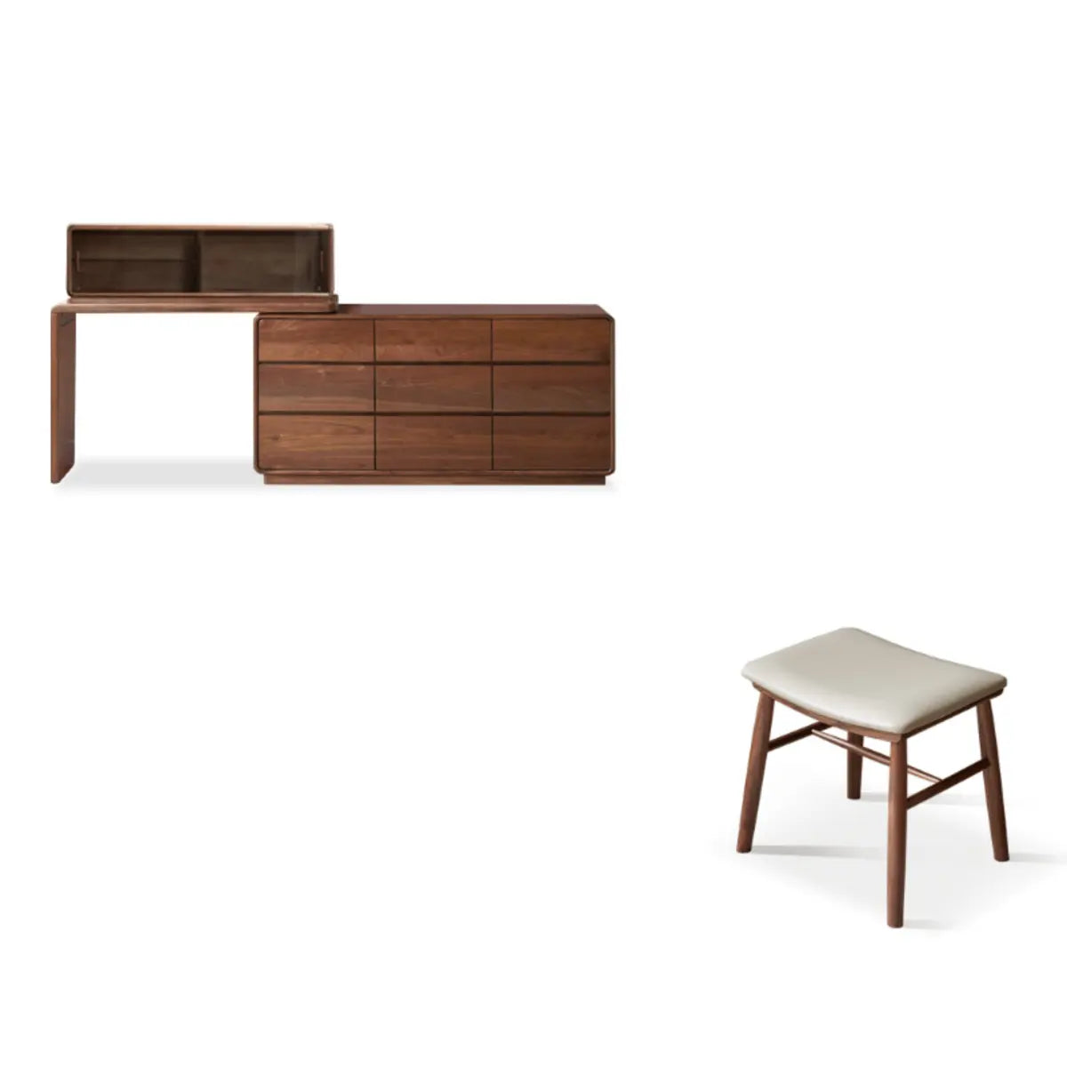 Traditional Bedroom Natural Wood Drawer Makeup Vanity Image - 11