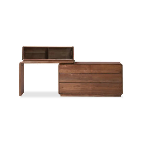 Traditional Bedroom Natural Wood Drawer Makeup Vanity Image - 2