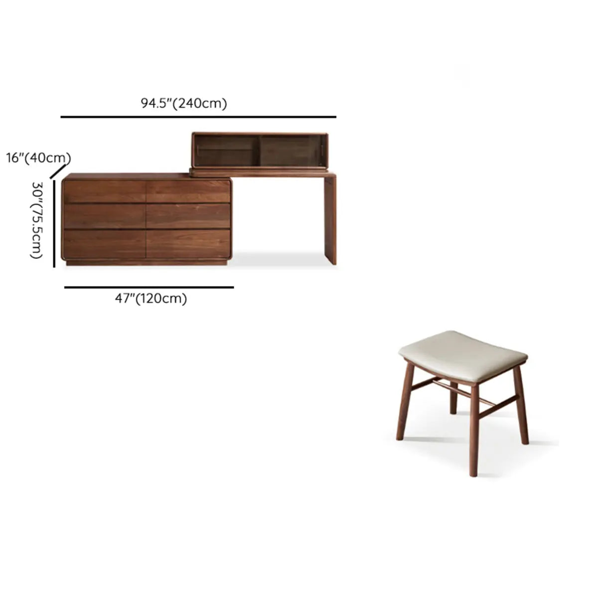 Traditional Bedroom Natural Wood Drawer Makeup Vanity Image - 24