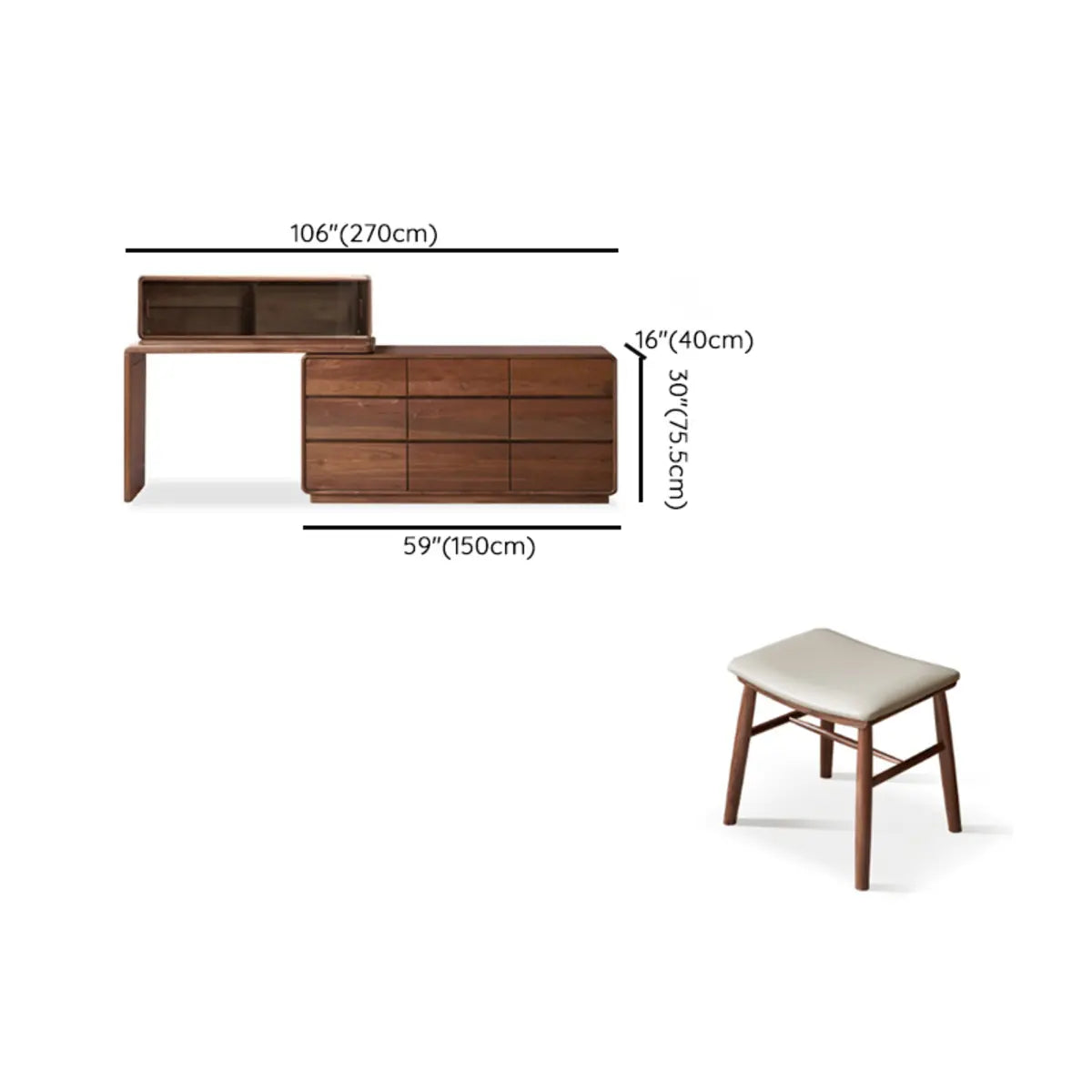 Traditional Bedroom Natural Wood Drawer Makeup Vanity Image - 25