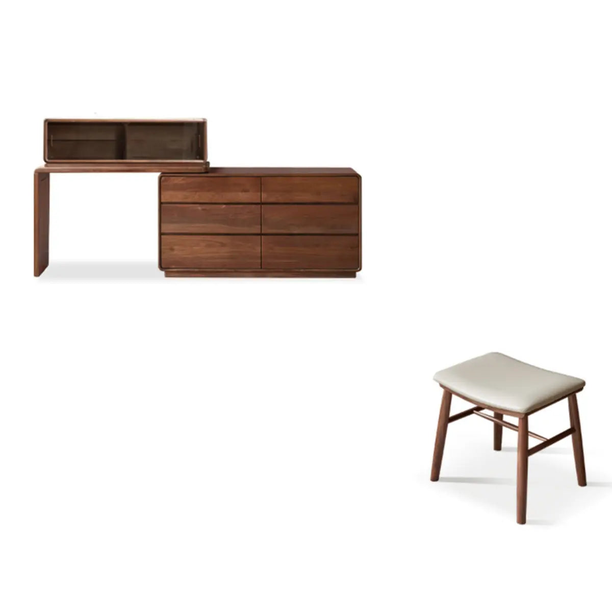 Traditional Bedroom Natural Wood Drawer Makeup Vanity Image - 9