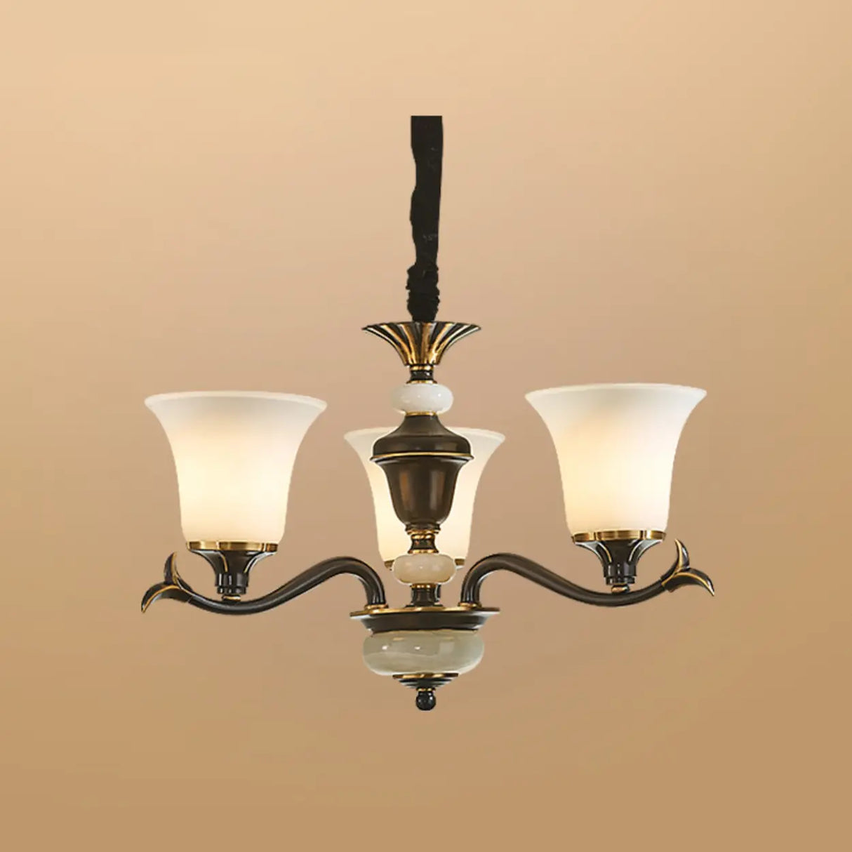 Traditional Bell Frosted Glass Chandelier Black Large Image - 10