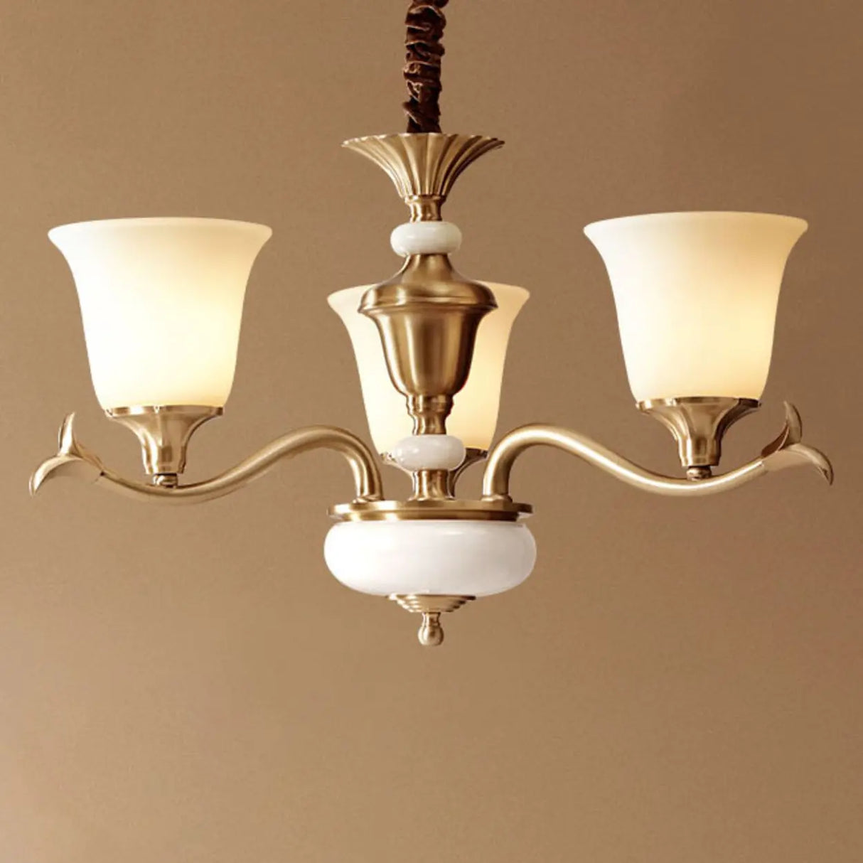 Traditional Bell Frosted Glass Chandelier Black Large Image - 15