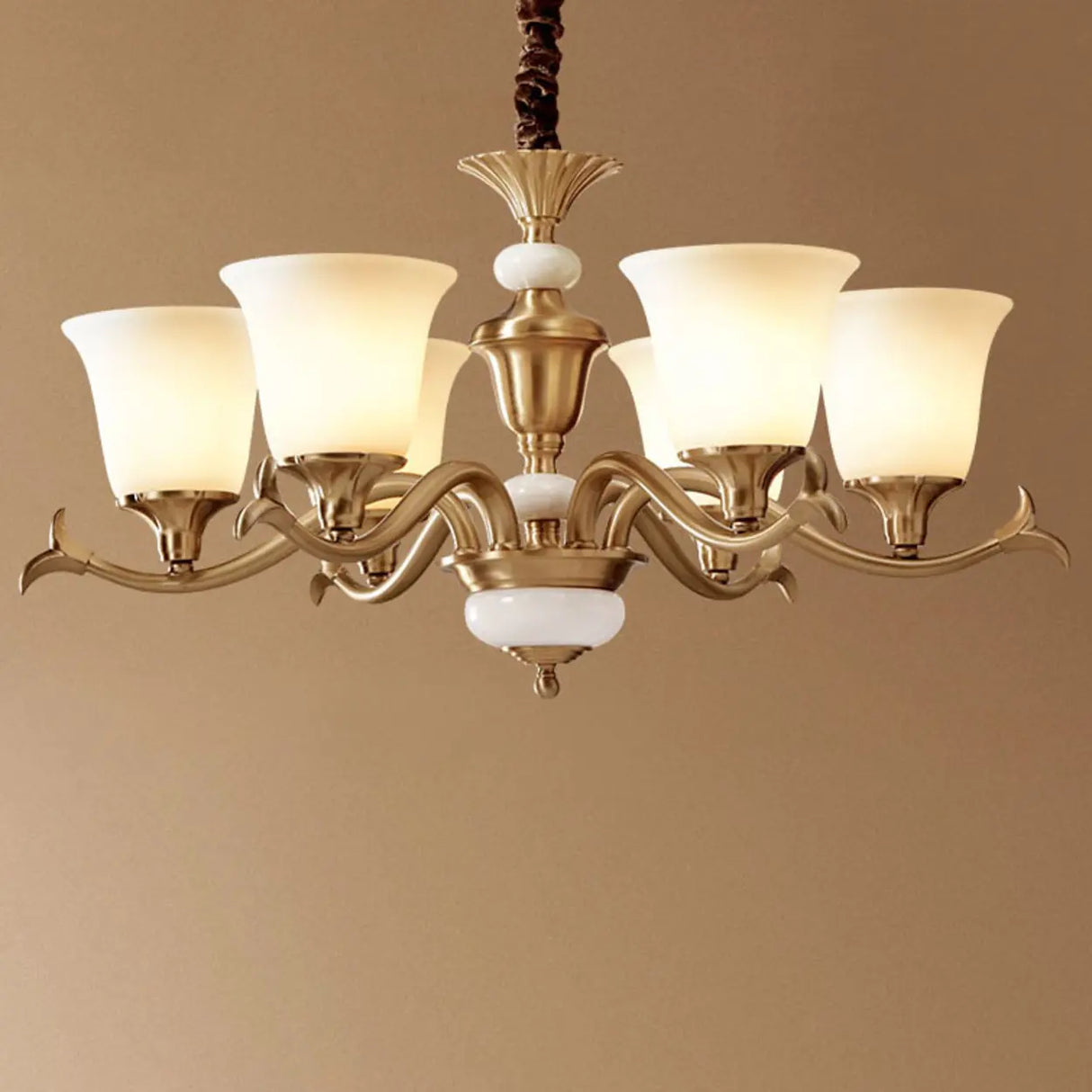 Traditional Bell Frosted Glass Chandelier Black Large Image - 16