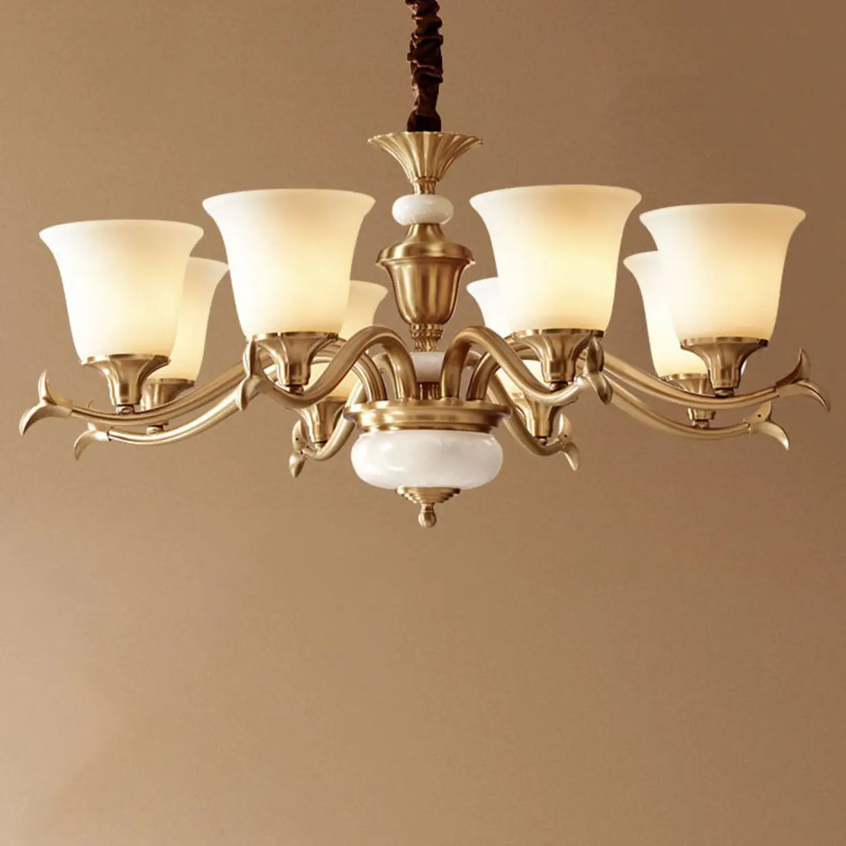 Traditional Bell Frosted Glass Chandelier Black Large Image - 17