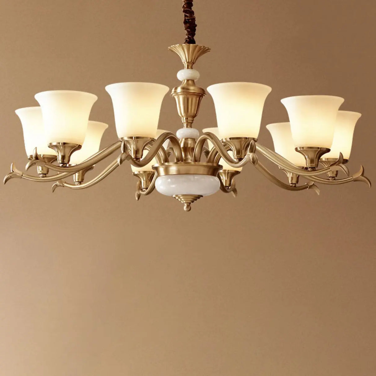 Traditional Bell Frosted Glass Chandelier Black Large Image - 18